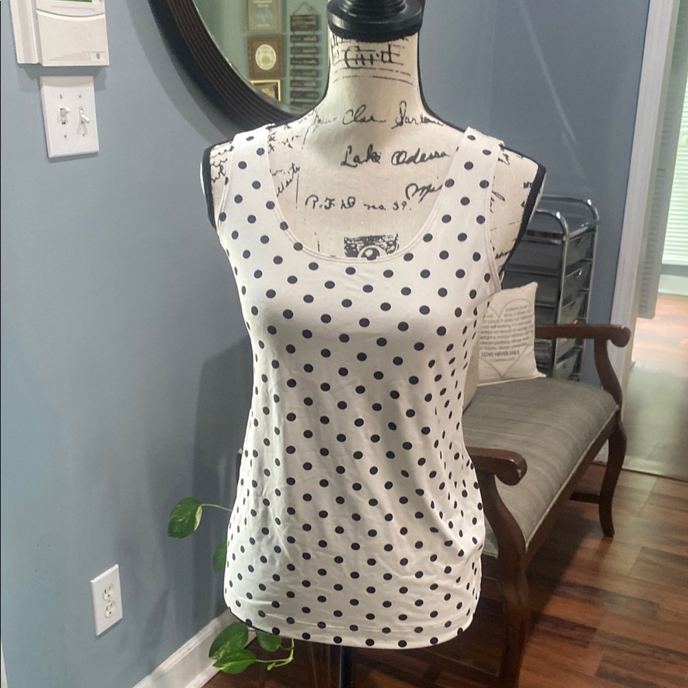 Chico's Cream Fitted Tank Top with Polka Dots